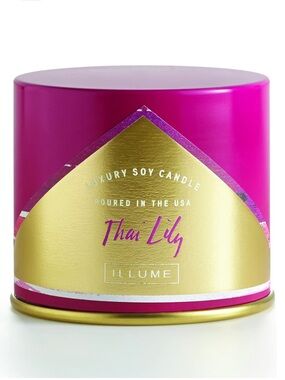 Brand New Illume Thai Lily Soy Candle in Special Edition Pink Vanity Tin